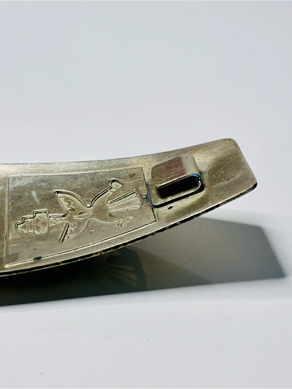 Solid Nickel Silver Native American Thunderbird with 2 Kachinas’s Belt Buckle